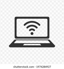 Transparent laptop wifi icon png, vector illustration of an laptop wifi icon in dark color and transparent background(png).