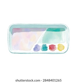A transparent light blue rectangular tray holding four miniature pastel flower shaped items on white background