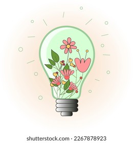 Transparent light bulb with colors inside. Spring holiday concept