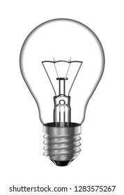 Transparent light bulb on a white background. Highly realistic illustration.