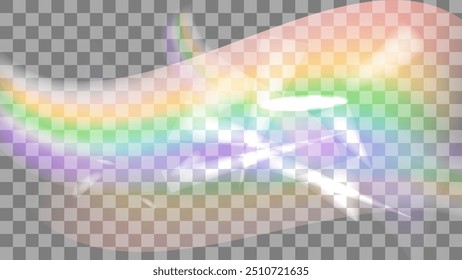 Transparent light color rainbow prism effect flare. Optical rainbow lights background. Sparkling realistic highlights. Vector illustration.