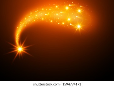 Transparent light effect with curve trail and golden sparkles