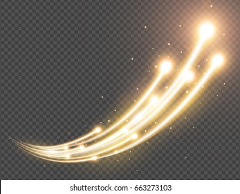 Transparent Light Effect With Curve Trail And Golden Sparkles. Vector Illustration