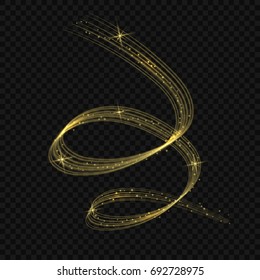 transparent light effect with curve trail and golden sparkles	
