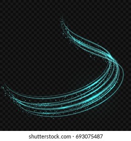 transparent light effect with curve trail and neon sparkles	
