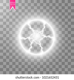 Transparent light effect of electric ball lightning. Magic plasma ball.Vector illustration. EPS 10.