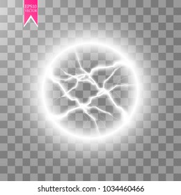 Transparent light effect of electric ball lightning. Magic plasma ball.Vector illustration. EPS 10.