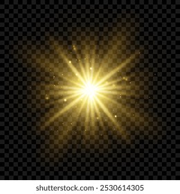 Efecto de luz transparente. Luz solar dorada, sol, rayos láser, rayos de sol con bengalas y destellos. Elemento aislado Abstractas para Web, cumpleaños, año Nuevo, festival y diseños de espectáculos. Ilustración vectorial.
