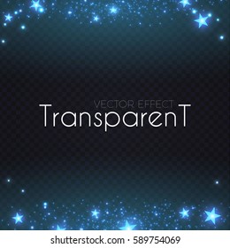 Transparent Light Effect with Stars. Shining Glitter Border. Vector illustration