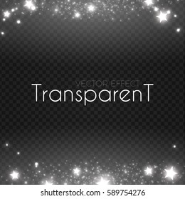 Transparent Light Effect with Stars. Shining Glitter Border. Vector illustration