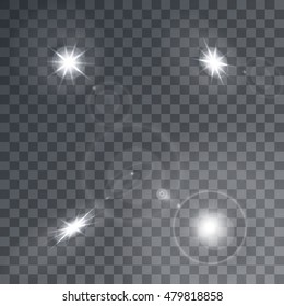 Transparent light effects, flash. Starburst Glitter. Sunrays. To create a brush. For use as logos on cards, in printing, posters, invitations, web design and other purposes.