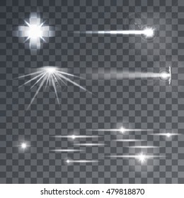 Transparent light effects, flash. Starburst Glitter. Sunrays. To create a brush. For use as logos on cards, in printing, posters, invitations, web design and other purposes.