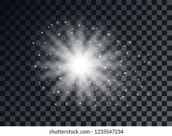 Transparent light elements on an isolated background. Bright reflection, particle. Shining star. Glaring effulgence. Vector illustration.