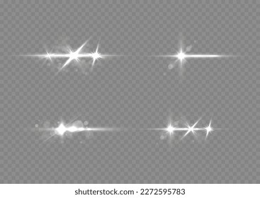 Transparenter Lichtfleck. Sonnenpartikel und Funken mit Highlight-Effekt. Silber leuchtet Bokeh-Glitter oder Sequenzen. Linsen funkeln, glänzende Sterne. Glas, Linien, weiße Explosion, Vektorgrafik