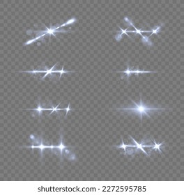 Transparenter Lichtfleck. Sonnenpartikel und Funken mit Highlight-Effekt. Blaues Licht Bokeh-Glitter oder Sequenzen. Linsen funkeln, glänzende Sterne. Glas, Linien, Explosion, Vektorgrafik