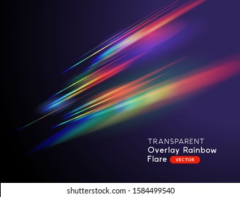 A transparent light leak camera rainbow streak effect. Vector illustration.