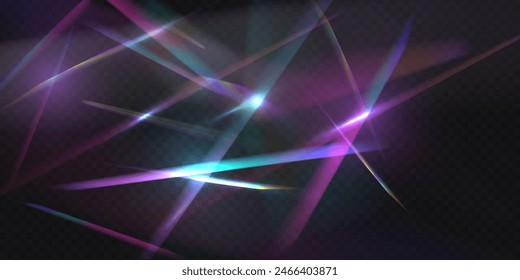 Transparent light refraction pattern for adding effects to backgrounds and objects. Holographic falling confetti glitters isolated on transparent background. Vector illustration.