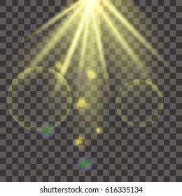 Transparent light series. Glare template with sunrays.