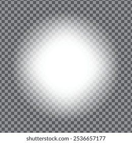 Transparent light spot. Faded bright center. White glow effect. Transparent background vector.