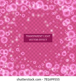 Transparent light vector effect. Bright, glowing, shiny festive decoration. Lilac, violet color.