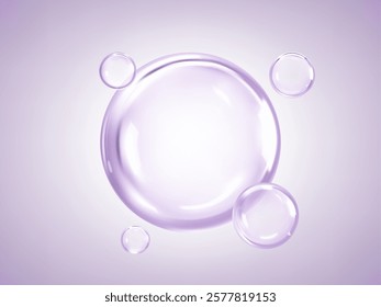 Transparent liquid bubbles. Cosmetic oil, serum or essence. Skincare product. Concept skin care cosmetics solution. Vector illustration