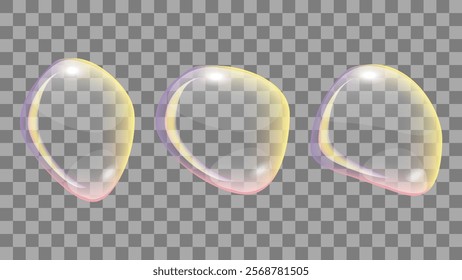 Transparent liquid forms water drops isolated set. With variety refractive effects. Brochures and flyer design. Vector illustration.
