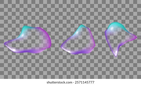 Transparent liquid forms water drops isolated set. Reflecting light in various shades. Realistic volumetric drops. Banner and flyer design. Vector illustration.