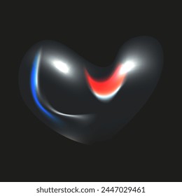 Fondo negro aislado del corazón líquido transparente. Símbolo de amor holográfico. Ilustración vectorial puede usar Diseño web. Plantilla de corazón degradado. EPS 10