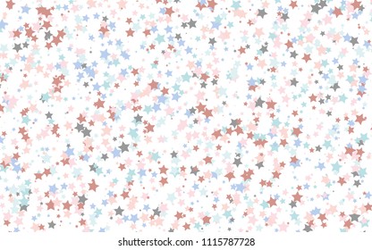 Transparent little stars of different colors on a white background. The pattern of the night sky. Vector illustration