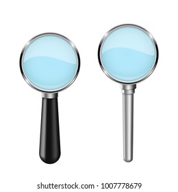 Transparent magnifying glass. Set. Vector 3d illustration isolated on white background