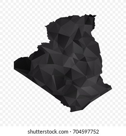 Transparent - Map of Algeria. Black Geometric Rumpled Triangular , Polygonal Design For Your . Vector illustration eps 10.