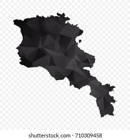 Transparent - Map of Armenia. Black Geometric Rumpled Triangular , Polygonal Design For Your . Vector illustration eps 10.