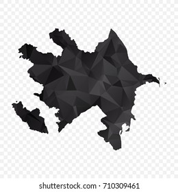 Transparent - Map of Azerbaijan. Black Geometric Rumpled Triangular , Polygonal Design For Your . Vector illustration eps 10.