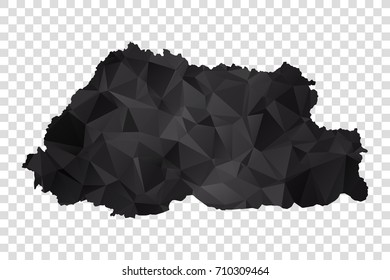 Transparent - Map of Bhutan. Black Geometric Rumpled Triangular , Polygonal Design For Your . Vector illustration eps 10.