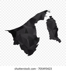 Transparent - Map of Brunei. Black Geometric Rumpled Triangular , Polygonal Design For Your . Vector illustration eps 10.