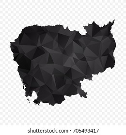 Transparent - Map of Cambodia. Black Geometric Rumpled Triangular , Polygonal Design For Your . Vector illustration eps 10.