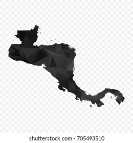 Transparent - Map of Central America. Black Geometric Rumpled Triangular , Polygonal Design For Your . Vector illustration eps 10.