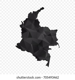 Transparent - Map of Colombia. Black Geometric Rumpled Triangular , Polygonal Design For Your . Vector illustration eps 10.