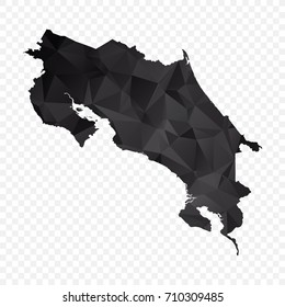 Transparent - Map of Costa Rica.  Black Geometric Rumpled Triangular , Polygonal Design For Your . Vector illustration eps 10.