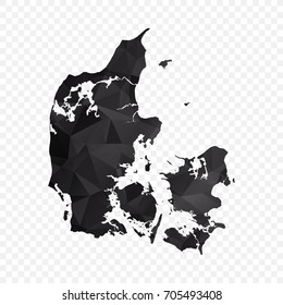 Transparent - Map of Denmark. Black Geometric Rumpled Triangular , Polygonal Design For Your . Vector illustration eps 10.