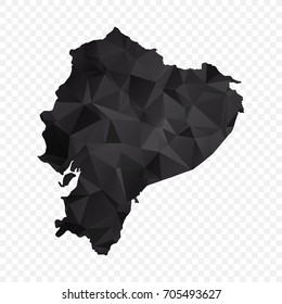 Transparent - Map of Ecuador. Black Geometric Rumpled Triangular , Polygonal Design For Your . Vector illustration eps 10.