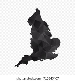 Transparent - Map of England. Black Geometric Rumpled Triangular , Polygonal Design For Your . Vector illustration eps 10.