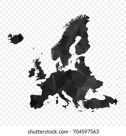 Transparent - Map of Europe Black Geometric Rumpled Triangular , Polygonal Design For Your . vector illustration Eps10.