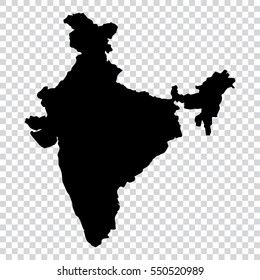 Transparent Map - high detailed black map of India. Vector illustration eps 10.