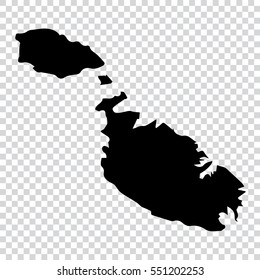 Transparent map - high detailed black map of Malta. Vector illustration eps 10.