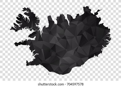 Transparent - Map of Iceland. Black Geometric Rumpled Triangular , Polygonal Design For Your . Vector illustration eps 10.