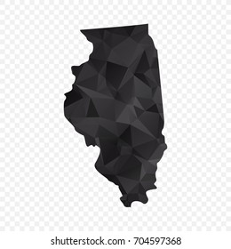 Transparent - Map of Illinois. Black Geometric Rumpled Triangular , Polygonal Design For Your . Vector illustration eps 10.