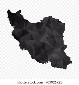 Transparent - Map of Iran. Black Geometric Rumpled Triangular , Polygonal Design For Your . Vector illustration eps 10.