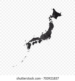 Transparent - Map of Japan. Black Geometric Rumpled Triangular , Polygonal Design For Your . Vector illustration eps 10.