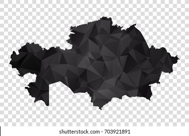 Transparent - Map of Kazakhstan. Black Geometric Rumpled Triangular , Polygonal Design For Your . Vector illustration eps 10.
